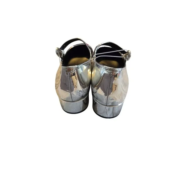 Steve‎ Madden Silver Metallic Mary Jane Block Heel Shoes - Picture 3 of 4